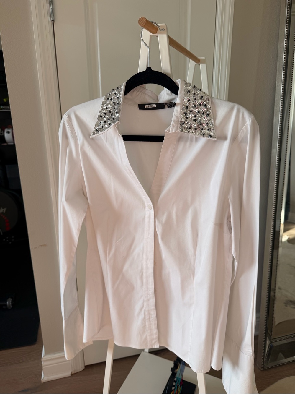 Embellished Collar White Button-Down Shirt